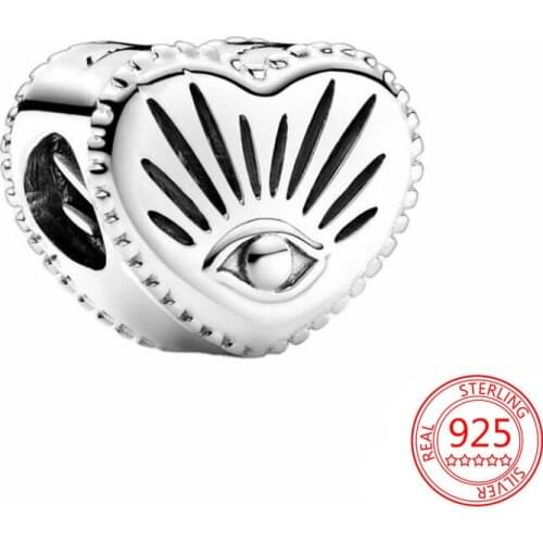 925 Sterling Silver Heart-Hhaped Eye of Love Charms Beads Fit Original Pandora Bracelet& Bangle Making Fashion DIY Jewelry Women