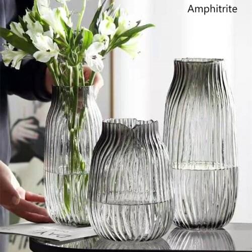 European Creative Vases Transparent Grey Wave Thicken Glass Rich Water Bamboo Flower Vase House Flower Bottles