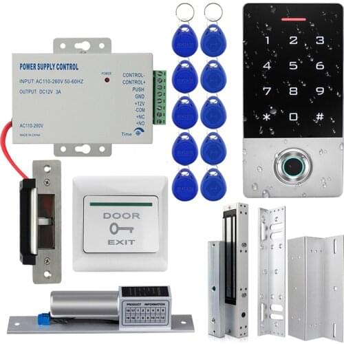 HOT Fingerprint Door Access Control System Kit Outdoor RFID Keypad Electric Magnetic Strike Lock Switch 125KHZ IP68 Waterproof