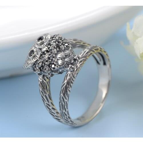 GW 925 Sterling Silver Unusual Owl Ring Hyperbole Rings for Women Trend Engagement Party Jewelry