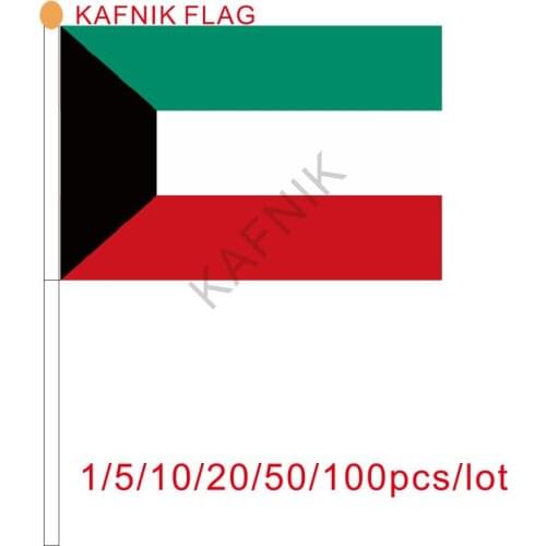 KAFNIK ,10/20/50/100pcs the Small Kuwait flag 14*21CM the hand national flag with Pole Handing flag