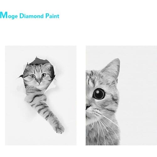 Cat Black White Picture Diamond Painting Animal Round Full Drill 5D Nouveaute DIY Mosaic Embroidery Cross Stitch Home Decor Gift