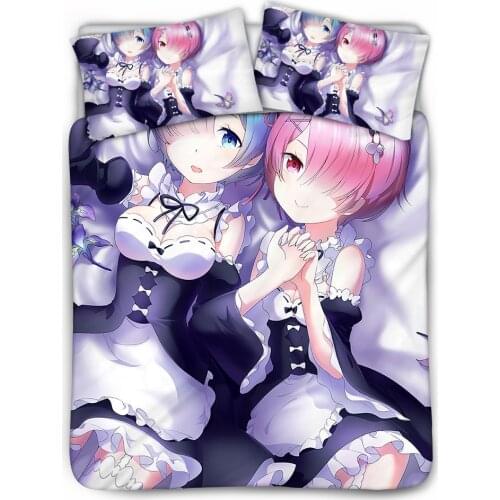 Re Zero Printed Kids Home Bedding Set Cartoon Duvet Cover Family Bed Room Pillowcase Children Comfortable Bedding King Size