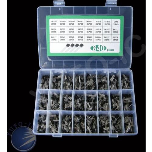 Transistor Kit 24valuesx35pc=840pcs 2N3904 3906 2222 5401 5551 S9012/13/14/15 A1015 C1815/945 BC558/557/556/550/327/337/517/547