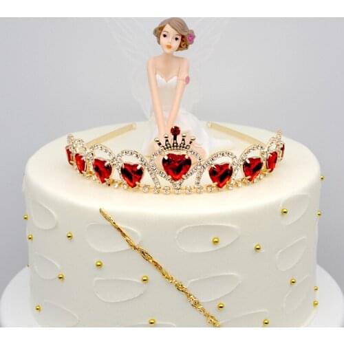 Birthday Crown Cake Decoration Peach Heart Diamond Princess Hair Accessories Childrens Crown Bride Wedding Cake Topper