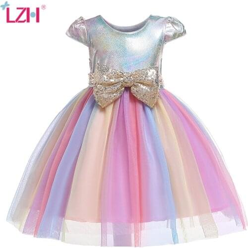 LZH Halloween Costume Christmas Dress For Girls Bow Sequins Princess Dress Kids Dresses For Girls Prom Party Dress 3-10 years
