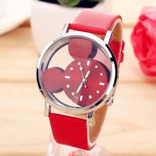 Fashion Mickey Womens Casual Quartz Watch Womens Transparent Cutout Leather Watch reloj mujer Girl gift kobiet zegarka