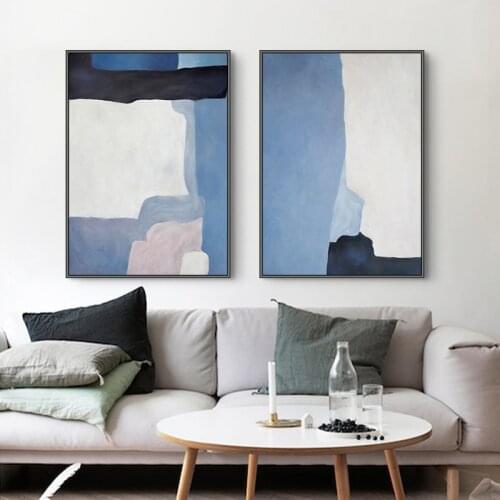 Nordic Abstract Blue Texture Wall Art Canvas Poster and Print Canvas for Living Room Morden contracted Home Decor Frame