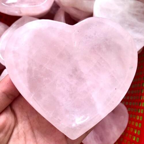 New crystals healing stones natural crystal pink rose quartz carved heart bowl for Home decoration