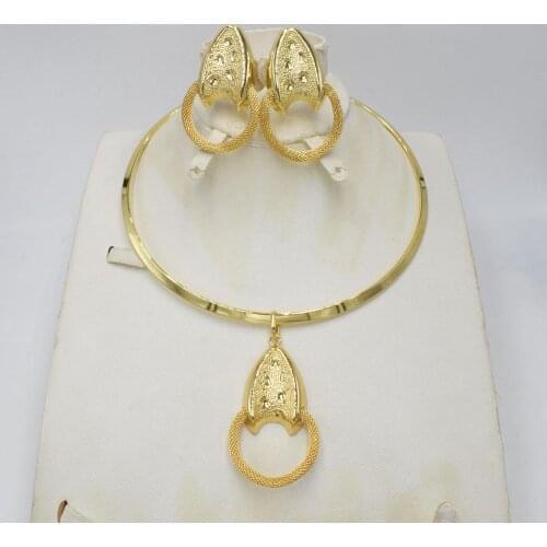 NEW High Quality Ltaly 750 Gold color Jewelry Set For Women african beads fashion necklace set earring jewelry