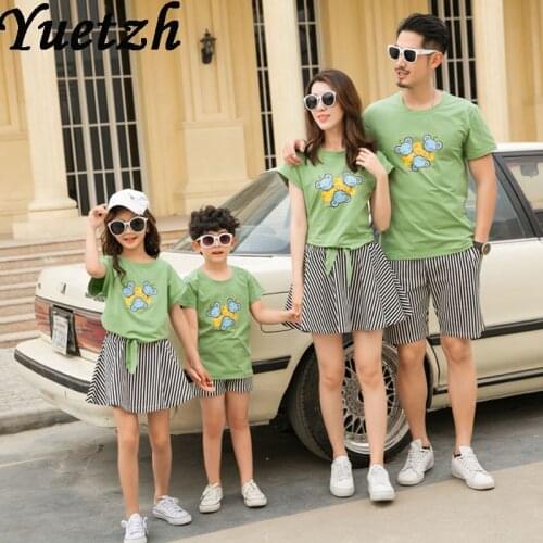 Family matching outfits parent- child clothing parent-kids clothes women men kids sportsuit contton T-shirt short sets