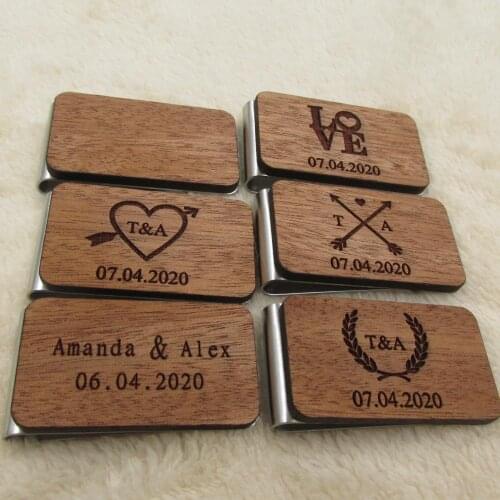Personalized Wooden Money Clip Favours Custom Credit Card Cash Clamp Holder Wallet for wedding gift - Wedding Shop