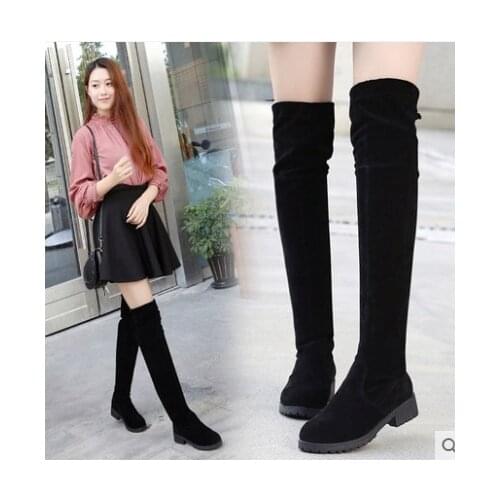 Hot High Boots Female Winter Boots Women Over the Knee Boots Flat Stretch Sexy Fashion Shoes 2018 Black XL34--41 riding boots