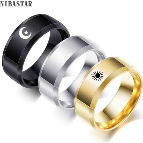 Simple Moon Sun Couple Rings For Women Men Lovers Stainless Steel Bride Bridegroom Wedding Jewelry Valentines Day Gifts