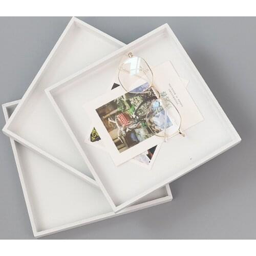 Simple Wooden Square Storage Tray Makeup Jewelry Debris Storage Desk Organizer White Small Stand for Cosmetics