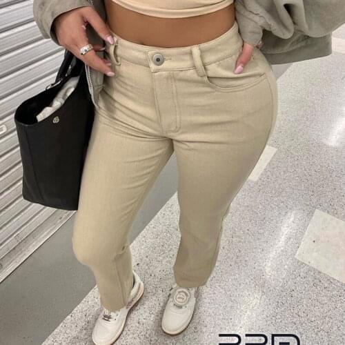 3 Colors Recommended Super Good To Wear Commuter Twill Ankle High Waist Straight Denim Trousers