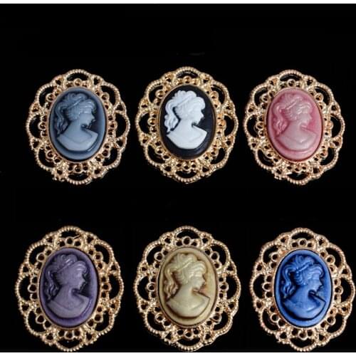 2019New 60Pcs Resin Girl Head Oval Rhinestone Alloy button for DIY hair accessoriess or phone case decoration BD86