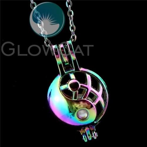 R-C803 Rainbow Colors Beads Cage Taiji Tai Chi Klatsch Pendant Perfume Diffuser Oyster Pearl Cage Locket Necklace