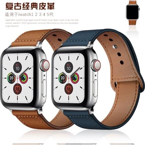 Suitable for Apple Watch Series 5 4 Generation Leather Watch Strap Retro Iwatch Band Head Layer Leather Apple Watch Band Luxury