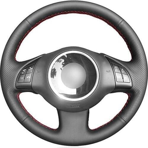 Hand-stitched Black Genuine Leather Car Steering Wheel Cover for Fiat 500 2008 2009 2010 2011 2012