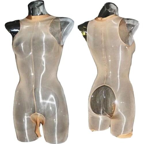 Sexy Men Stocking Sheer Oil Glossy Tank Top Leotard Bodystocking Open Butt Penile Sheath Sissy Gay Wear Teddies Tights Bodysuit