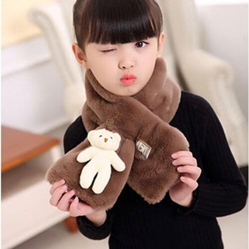 Autumn Winter New Imitation Rabbit Hair ChildrenS Scarf Baby Boys Girls Plush Little Bear Neck Warm Scarves Pure Color