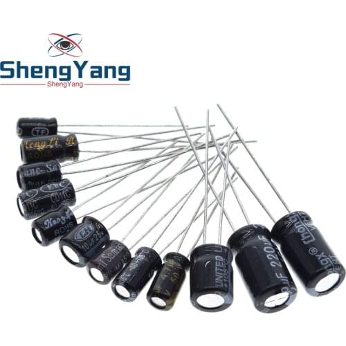 ShengYang 120pcs 12 value kit 1uF-470uF Electrolytic Capacitor Package 1UF 2.2UF 3.3UF 4.7UF 10UF 22UF 33UF 47UF 100UF 220UF