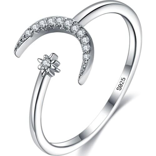 SILVERHOO Authentic 925 Sterling Silver Simple Open Adjustable Finger Rings For Women 5A Clear Cubic Zirconia Fine Jewelry