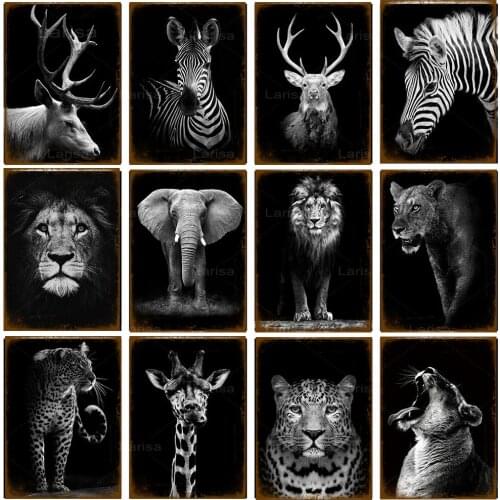 Elephants Lions Elk Giraffes Animal Cartoon Metal Tin Sign Vintage Poster Decorative Wall Plates Plaque Retro Home Decor