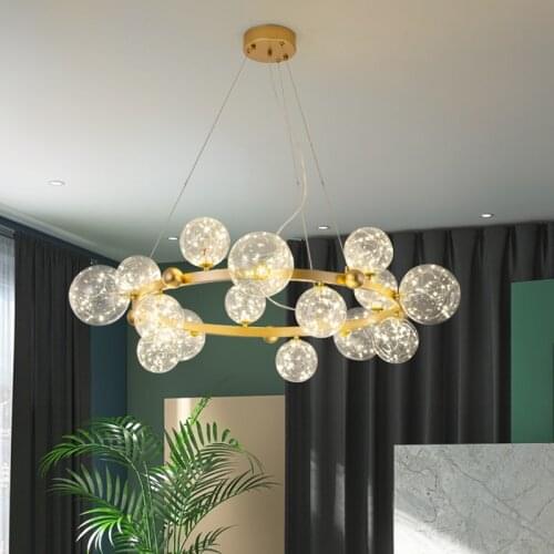 Modern Copper Star Chandelier, Glass Ball Gold Iron Hanging Design, Living Room, Dining Room, Bedroom, Childrens Room Lighting