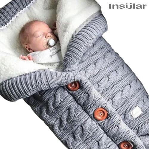 Newborn Baby Stroller Sleeping Bag Outdoor Infants Knitted Plus Velvet Padded Quilt Thicken Warm Flannel Sleeping Bag For Winter