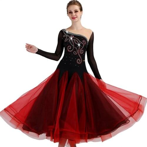 Standard Ballroom Dance Dresses High Quality Stage Black+red Waltz Dancing Costume Women Ballroom Competition Dress