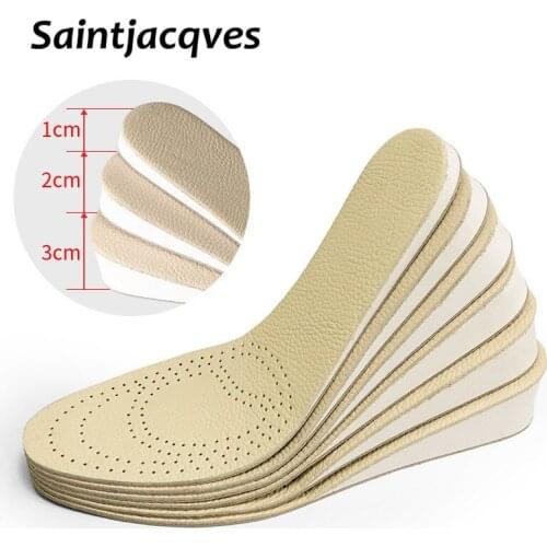 Unisex EVA Invisible Height Increase Insoles Double Cowhide Leather Soles for Men Women Shoes Lift Taller Increasing Insole Pads