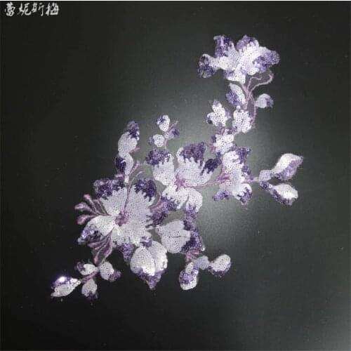 2Pcs 30X15cm Delicate Purple Wedding Veil Head Ornaments Sequins Lace Applique Lace Trim Dress DIY Lace Accessories BD0500