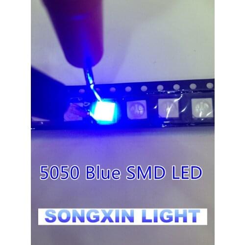 500PCS led diode 5050 blue smd/smt plcc-6 3-chips ultra bright light-emitting high quality diodes 460-470NM 5.0*5.0MM BLUE 5050