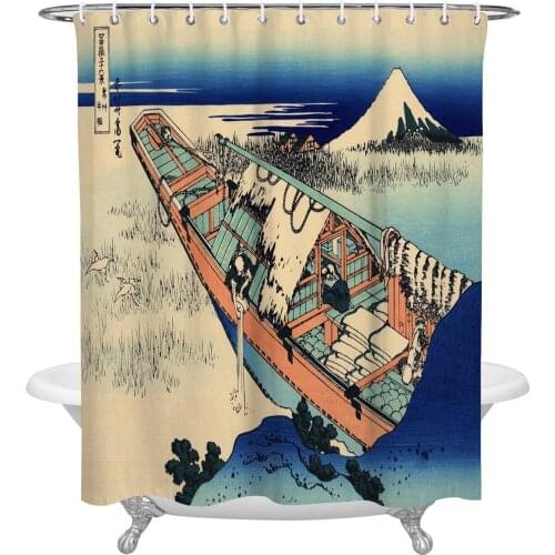 Japan Mount Fuji Boat Shower Curtain Home Bathroom Decor Shower Curtain Waterproof Christmas Shower Curtain