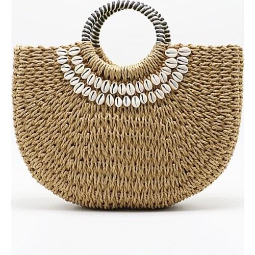 2019 New Handmade Moon-shaped Womens Handbag Summer Woven Beach Bag Fashion Ladies Straw Bags Travel Shopping Tote shell