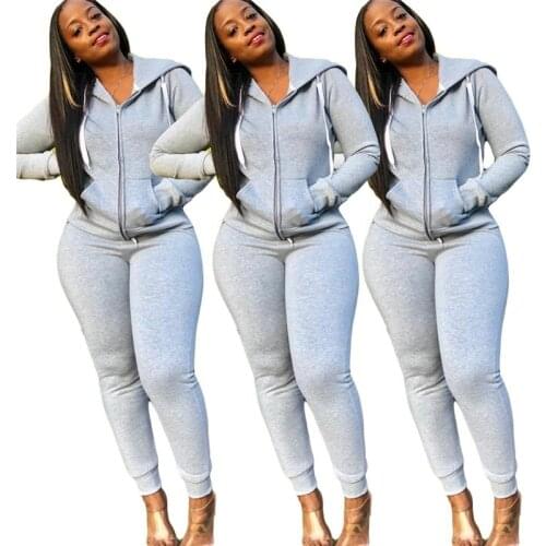 Solid Tracksuit Women Two Piece Set Autumn Clothes Zipper Hooded Jacket Coat Top and Pants Sweat Suits Casual Streetwear Outfits