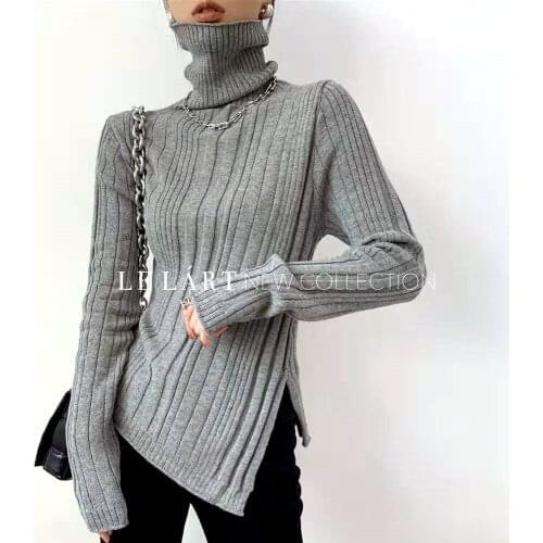 Womens Sweater Autumn Winter Warm Turtlenecks Casual Loose Irregular Lady Sweaters Knitted Pullover Top Pull Femme SY261