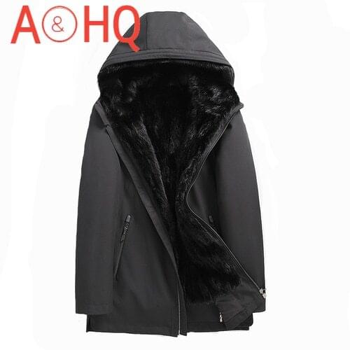 Winter Man Jacket Hooded Jackets for Men Clothing 100% Mink Fur Coat Mens Thick 5XL Parka Rabbit Fur Sleeves Veste XR819