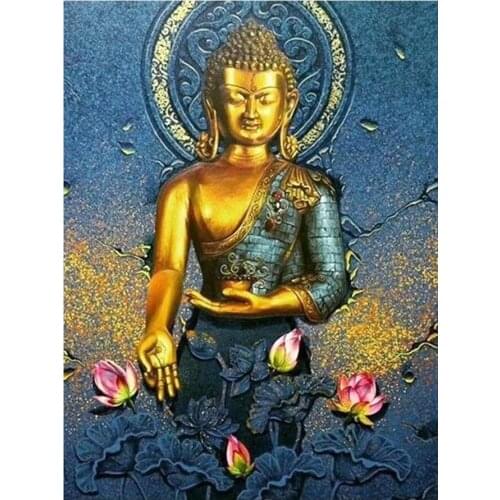 Golden Buddha Statue Diamond Painting Round Full Drill Portrait Religion Nouveaute DIY Mosaic Embroidery 5D Cross Stitch