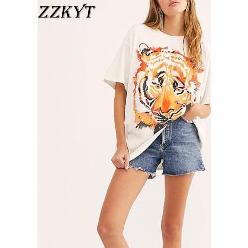 ZZKYT 2021 Women Summer Vintage Animal Print T Shirt Fashion Casual Tops Tees O-neck Loose Female Casual korean Ladies T-Shirts