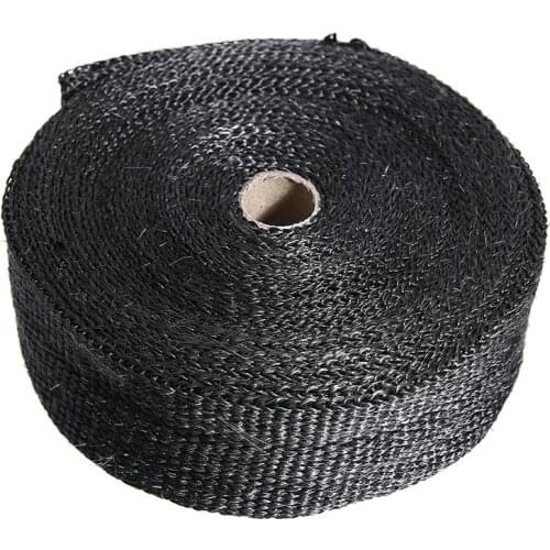 1 Roll 15M Black Motorcycle Exhaust Thermal Tape Header Heat Wrap Manifold Insulation Heat Resistant Tape with 15pcs Ties