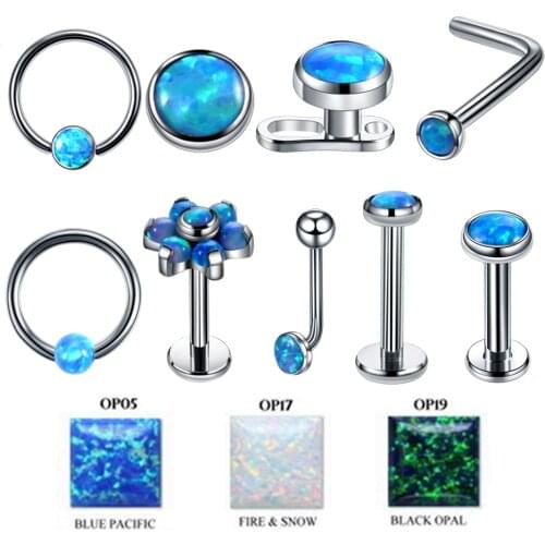 1PC Titanium Labret Nostril Vagina CBR Piercings Opal Ear Septum Helix Cartilage Opal BCR Piercings Micro Dermal Anchor Jewelry