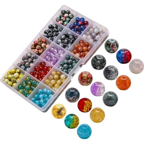 375Pcs/Set 8mm Glass Crack Beads For Crsytal Jewelry Making Women Diy Accessories Loose Round Spacer Quartz Beaded Wholesale