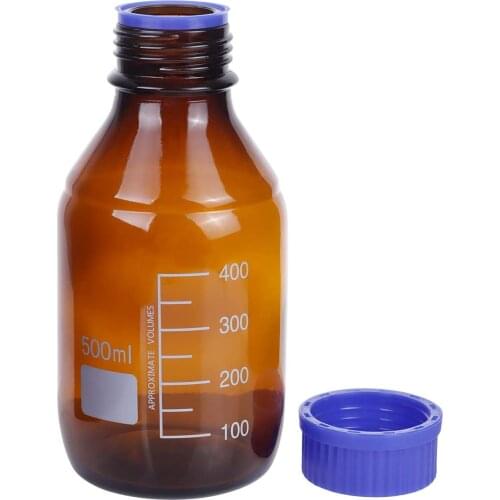 4Pack Amber Brown Glass Graduated Acid Reagent Bottle autoclavable with Blue Cap GL45 (500ml)