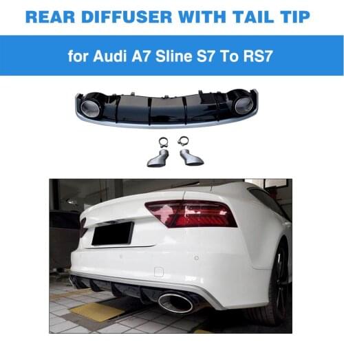 Gloss Black Car Rear Bumper Diffuser Lip Spoiler for Audi A7 Sline S7 2016 - 2018 PP Diffuser With Exhaust Tips Not for RS7