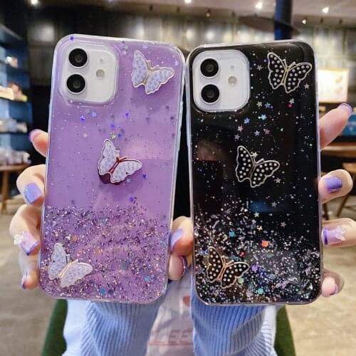 For Iphone 12 Case Diamond-Studded Butterfly Glitter Soft Silicone Protective Cover for IPhone 12 Mini 11 Pro Max XS Max XR X