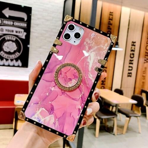 Square Ring Stand Marble Texture Case For iPhone 12Pro Max 11 XS MAX 6 7 8 Plus Cases for Samsung S20 S21 Note 20 U A71 A51 A21S