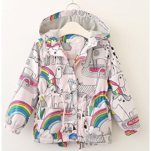 Baby Unicorn Long-Jackets Windbreaker for Girls Boys Rainbow Printing Coats Kids Hooded Graffiti Jackst Clothes
